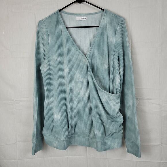 Sonoma Tops - Sonoma Womens Blue White V Neck Long Sleeve Pullover Sweatshirt‎ Size Medium